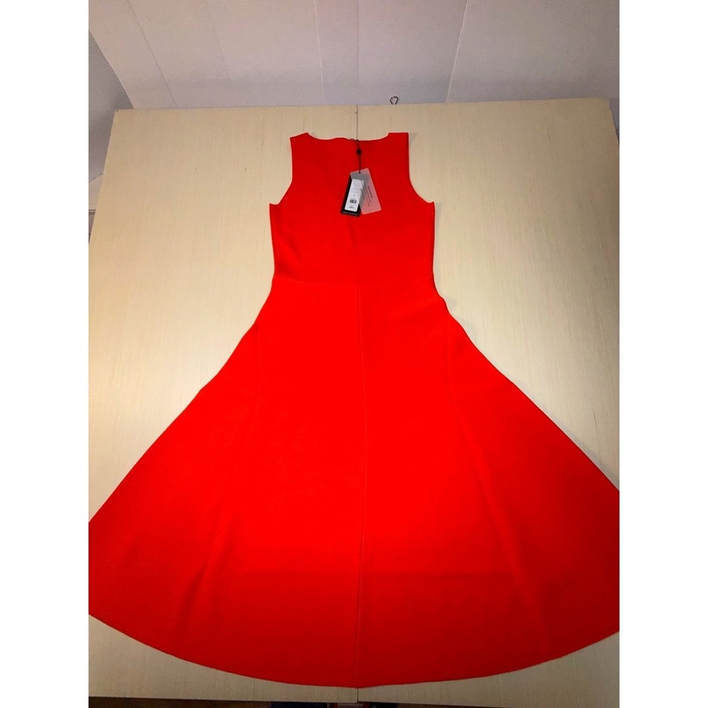 French Connection Miami Orange Knit V Neck Fit Flare Midi Dress NEW S - Picture 7 of 14